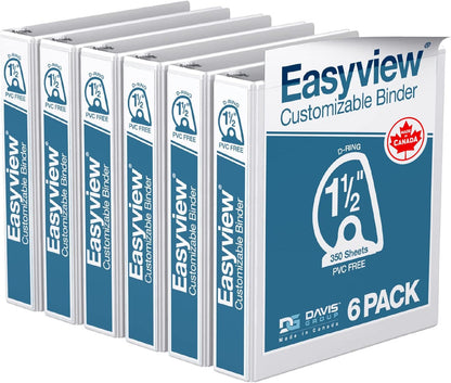 Easyview Premium 3-Ring Binders with Clear-View Covers and D Rings, Binders for School or Office, 5 Inch, Pack of 4, White