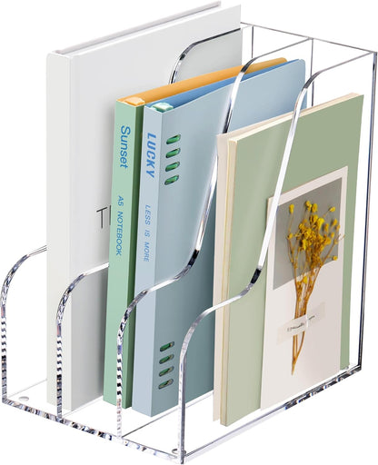 SANRUI 2-Pack Acrylic Magazine File Holder Desk Organizer Magazine Rack, Clear, Vertical File Sorter Holders, 9.45" D x 3.54" W x 10.24" H