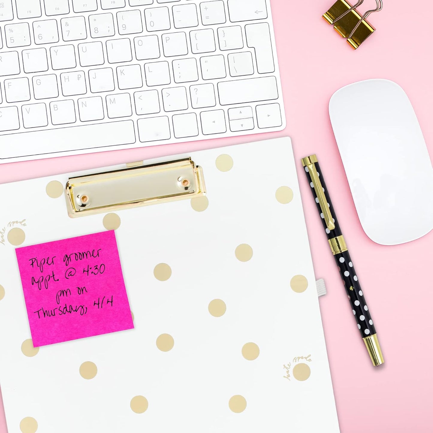 Kate Spade New York Clipboard Folio with Low Profile Clip, Black Professional Padfolio Includes Lined Notepad, Pen Loop, and Pocket, Polka Dots