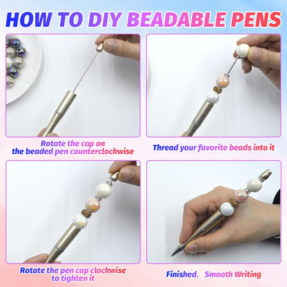 150 Pieces DIY Beadable Pen Kit – 50 Plastic Ballpoint Pens with Refills & Bags, Beads Not Included – School Supplies, Office Accessories & Craft Gifts for Students & Teachers (Multicolor)