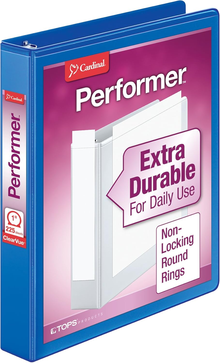 Cardinal Binder Performer with ClearVue Covers, 1.5" Round Rings, 350-Sheet Capacity, White