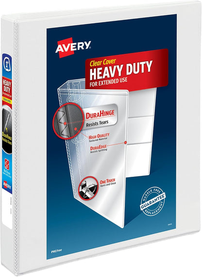 Avery Heavy-Duty View 3 Ring Binder, 2" One Touch Slant Rings, Holds 8.5" x 11" Paper, 1 White Binder (05504)