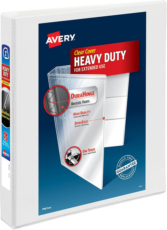 Avery Heavy-Duty View 3 Ring Binder, 2" One Touch Slant Rings, Holds 8.5" x 11" Paper, 1 White Binder (05504)