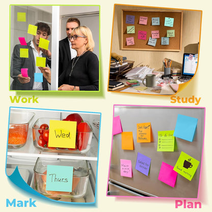 Sticky Notes 3x3 Inches, Bright Colors Self-Stick Pads, Easy to Post for Home, Office, Notebook,100 Sheets/pad (8 Pads)
