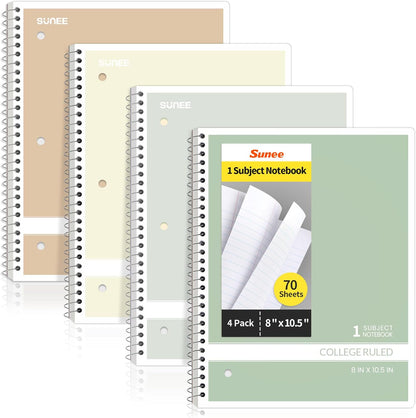 SUNEE Spiral Notebooks, 1-Subject, 5 Pack, College Ruled Paper, 8" x 10-1/2", 70 Sheets per Notebook,3-Hole Punched Paper, Pink,Purple, Blue, Green, Yellow Spiral Lined Notebooks for School,Work