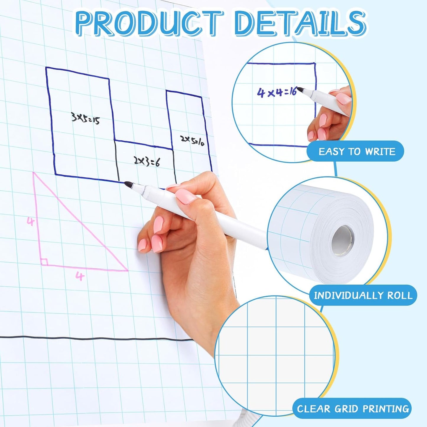 Jetec 1 Roll Large Grid Graph Paper Roll 1" Grid 16.5 Inch x 98ft Sewing Pattern Paper for Back to School Classroom Teaching Drafting Supplies Kids Students Gifts