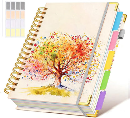 Hardcover Spiral Notebook Journal with Removable Dividers Tabs, 300 Pages Leather 5 Subject Notebook College Ruled, 8"x10" Large B5 Notebooks for Work School Note taking, Lined Journal for Women, Pink