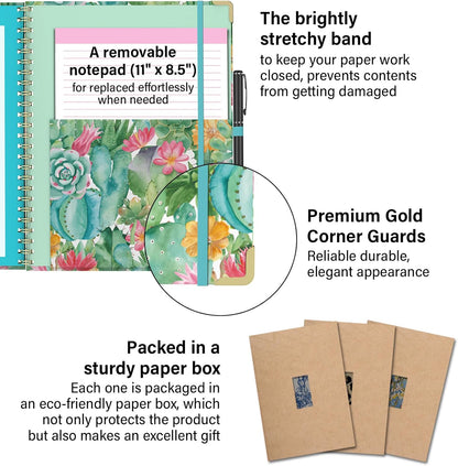 Foldable Clipboard Folio with Storage, 5 Plastic Folders with 10 Pockets,Refillable Lined Notepad (11" x 8.5"), Hardcover Project Organizer Nursing Teacher School Essentials