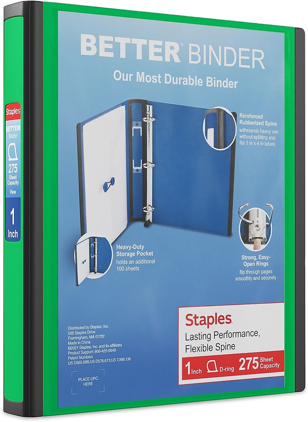 Staples Better Binder 2-Inch D-Ring View Binder, Reinforced Spine, Holds Up to 540 Sheets, Teal, for Office & School