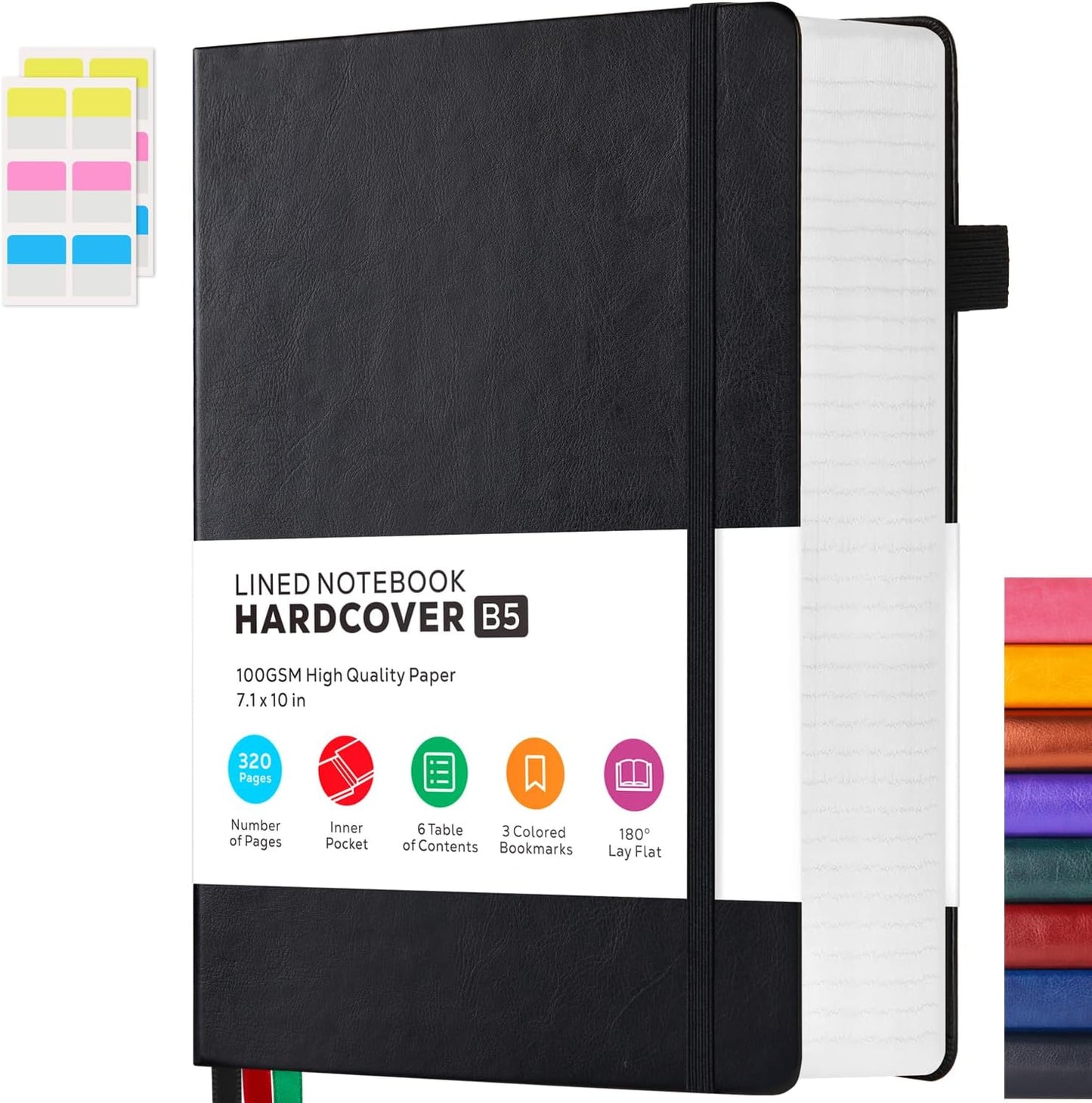 Hardcover Lined Notebook Journal for Writing, 320 Pages Leather Thick College Ruled Notebook Journal with 100GSM Paper, A5 (5.7'' X 8.4'') Daily Journal for Women Men Work Organization, Black