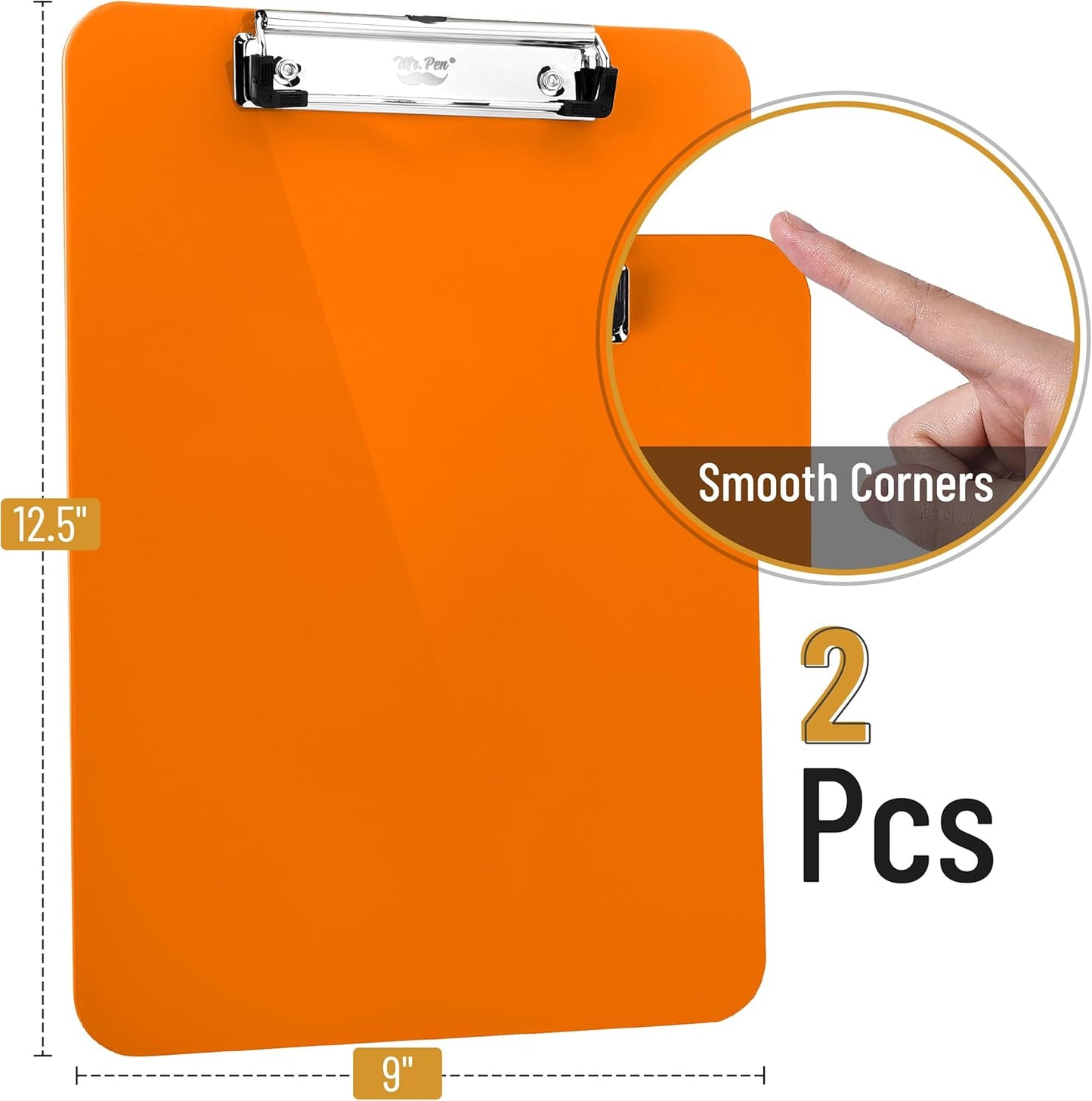 Mr. Pen- Plastic Clipboard, 12.5" x 9", 2 Pack, Clipboard Plastic, Low-Profile Metal Clip with Retractable Hanging Hole