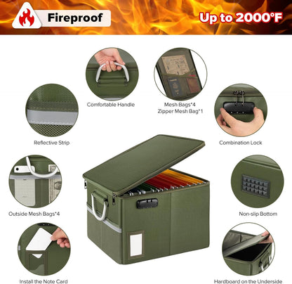 TOMKID Fireproof Document Box, Fireproof File Box with Lids, Important Document Organizer Box with Lock, Portable File Folder Organizer with Handle