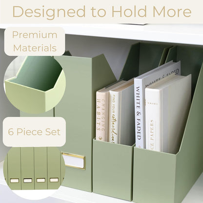 BLU MONACO Foldable Black Magazine File Holder | Set of 6 Cardboard Desk Organizer Boxes | Vertical Magazine File Holder | Standing File Holder | Office Classroom or Home
