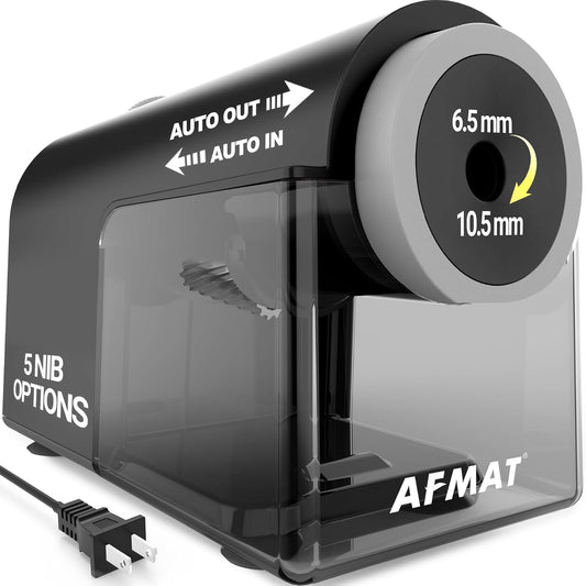 AFMAT Electric Pencil Sharpener, Fully Automatic Pencil Sharpener for 6.5-10.5mm No.2/Jumbo/Colored Pencils, Auto in & Out, 5 Sharpness Modes, 10000+ Sharpenings for Classroom Home Office, PSC5(120V)