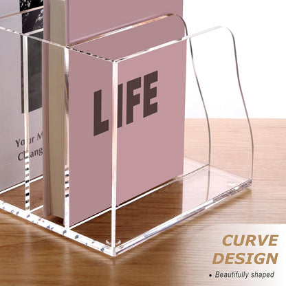 SANRUI 2-Pack Acrylic Magazine File Holder Desk Organizer Magazine Rack, Clear, Vertical File Sorter Holders, 9.45" D x 3.54" W x 10.24" H