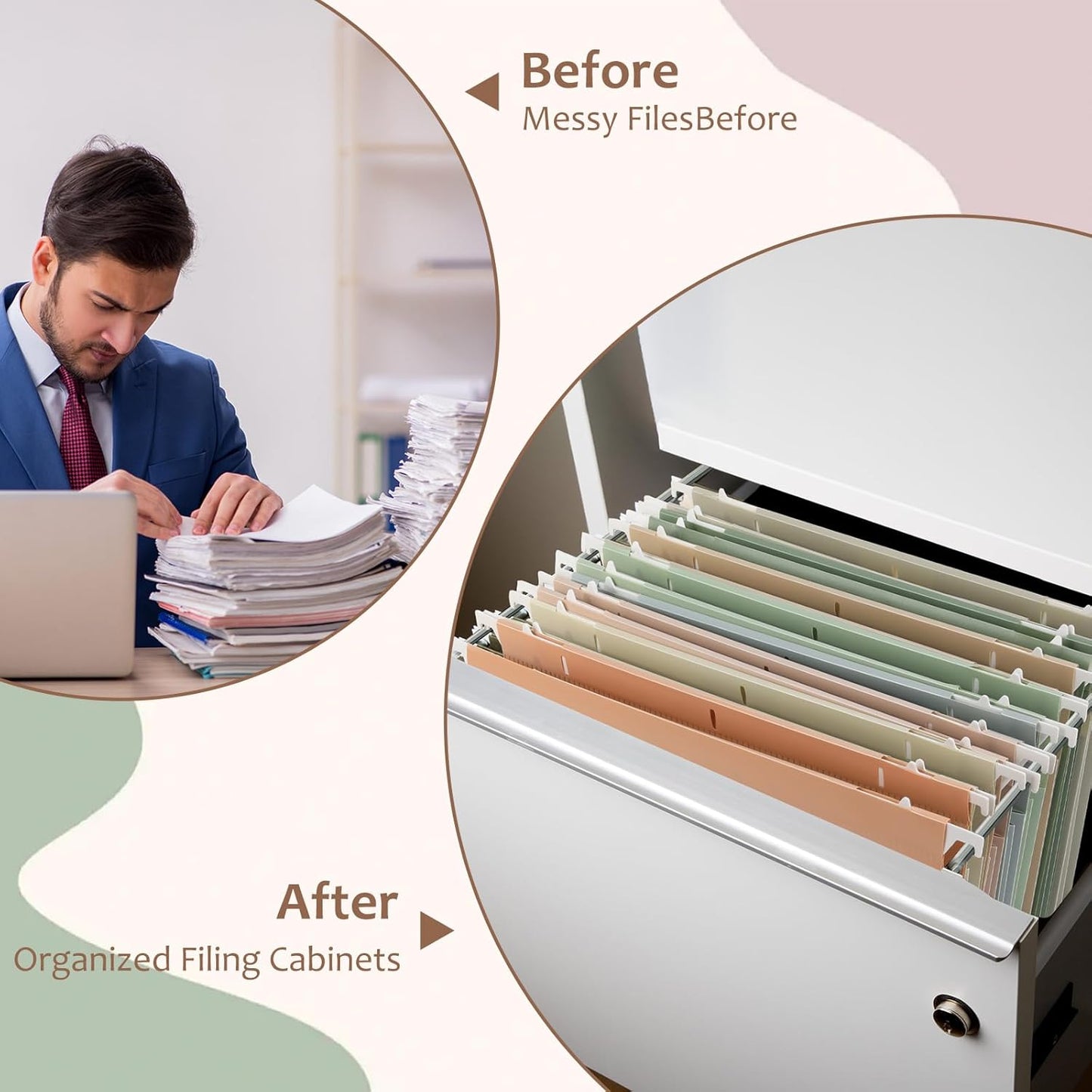 8Pack Plastic 4" Expanding Extra Capacity Hanging File Folder Heavy Duty Letter Size 11.8 x 9.4 inches Filing Cabinet Organizer Accordian Pocket for Legal Office Files Document (Morandi)