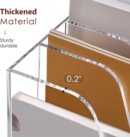 SANRUI Desk Organizer Clear Acrylic Desk Magazine File Holder with 3 Vertical Sections Magazine Rack File Organizer for Office, Home, School