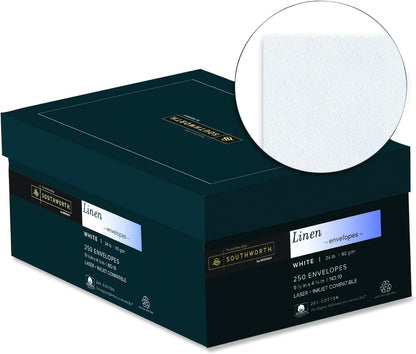 Southworth FSC Certified 55% Recycled 25% Cotton Linen Business Envelopes, #10 (4 1/8in x 9 1/2in), 24 Lb, Ivory, Box Of 250, J564-10