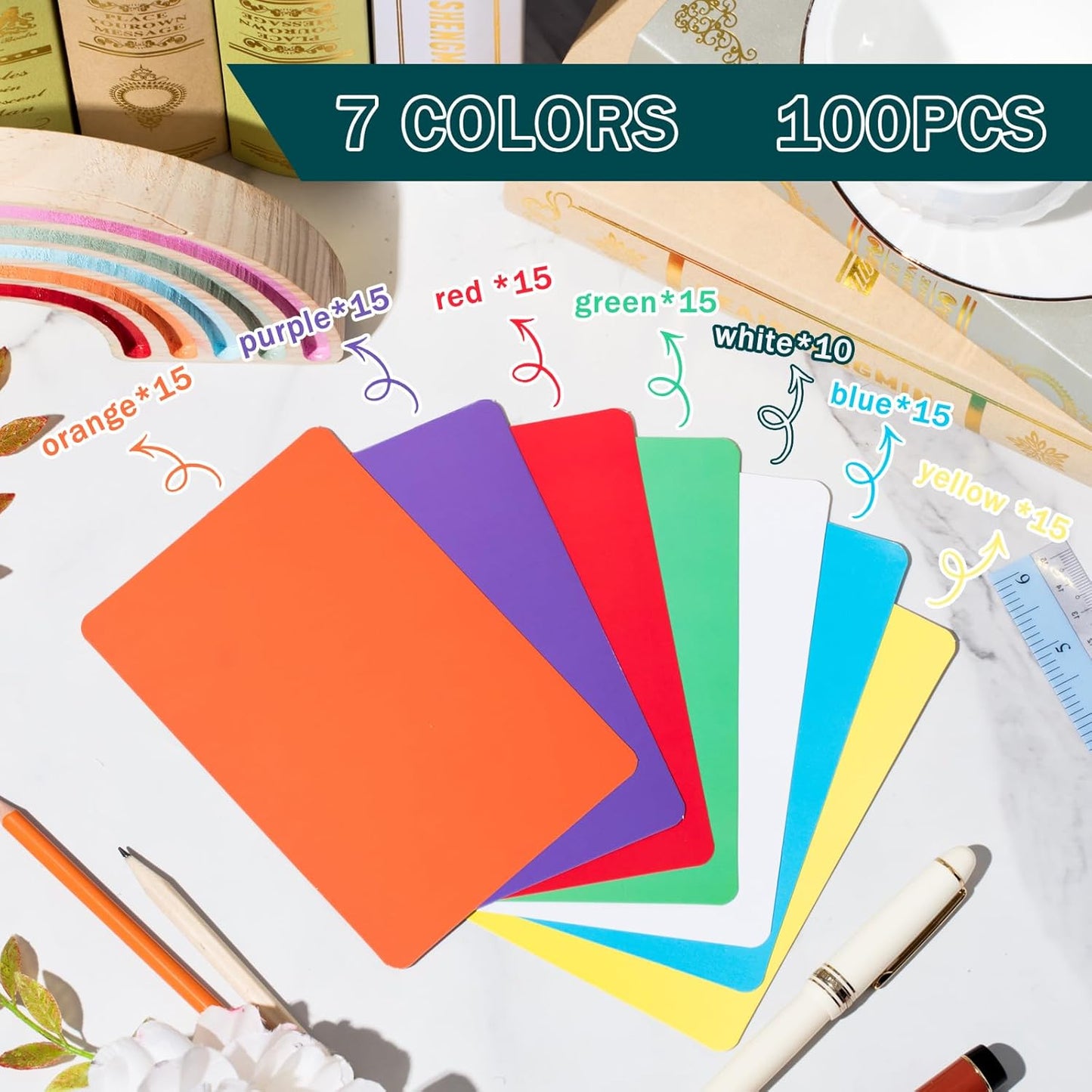 Harloon 100 Pcs Dry Erase Index Cards 3 x 5 Inch Laminated Reusable Dry Erase Note Cards Sheets for Office to Do List(White)