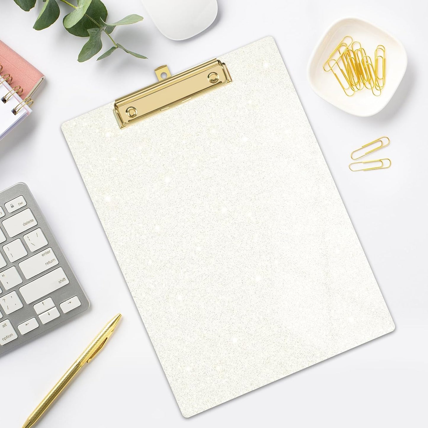 Rimilak Acrylic Glitter Clipboards, Sparkly Board with Low Profile Gold Clip, Designed for Classroom School and Office Use, A4 Letter Size 9 x 12.5 in, Pink