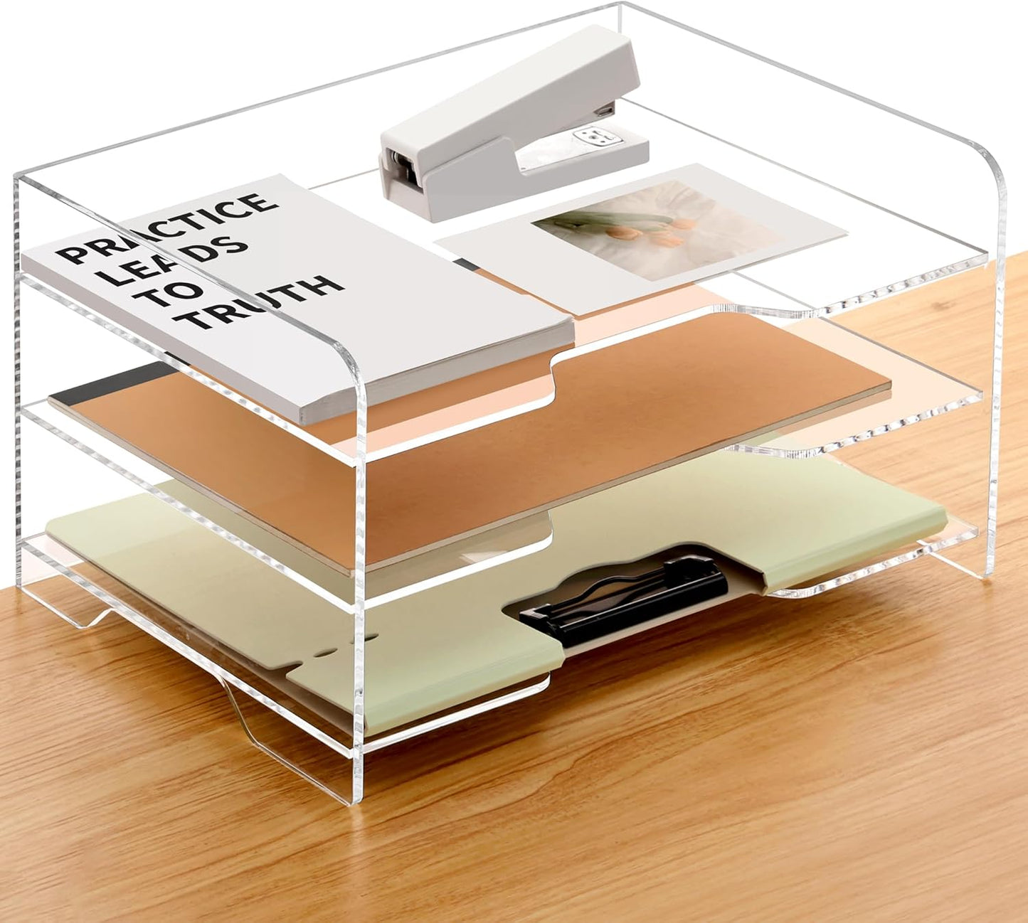 2 Pack- Stackable Paper Letter Tray, A4 File Tray Desk Organizer, Acrylic Desk Organizers and Accessories Sorter, Clear Workspace Office Supplies Organizers, 12.4inx8.86inx3.46in