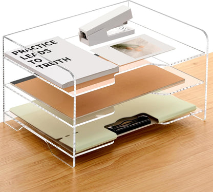 2 Pack- Stackable Paper Letter Tray, A4 File Tray Desk Organizer, Acrylic Desk Organizers and Accessories Sorter, Clear Workspace Office Supplies Organizers, 12.4inx8.86inx3.46in