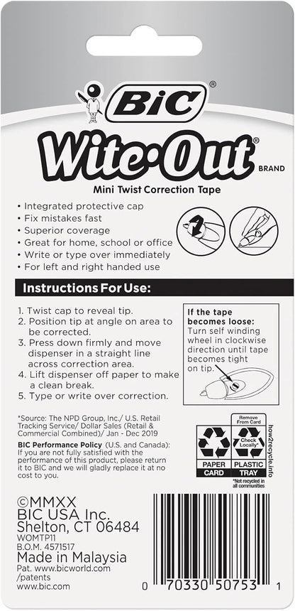 BIC Wite-Out Brand EZ Correct Correction Tape, White, 2-Count