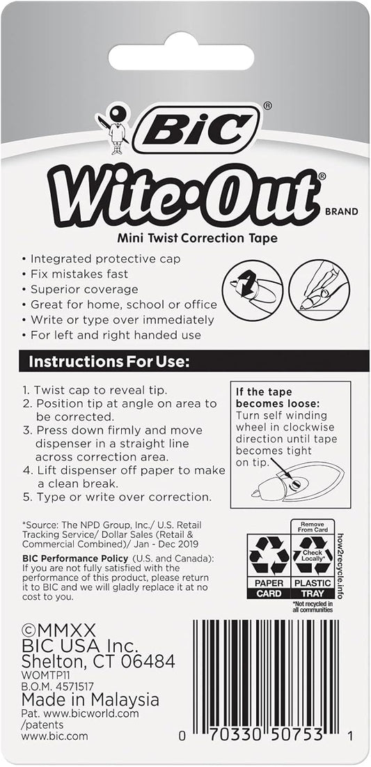 BIC Wite-Out Brand EZ Correct Correction Tape, White, 2-Count