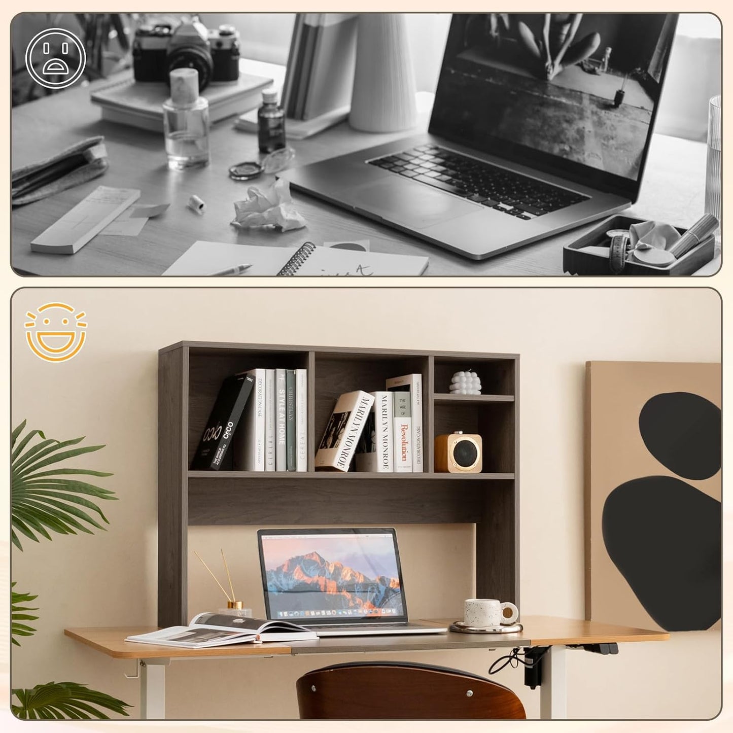 Tangkula Desktop Bookshelf, Countertop Storage Hutch with 5 Shelves for Computer Desk, Desk 3-Tier Display Rack, Multipurpose Wood Desktop Hutch Storage Organizer for Dorm Office Home