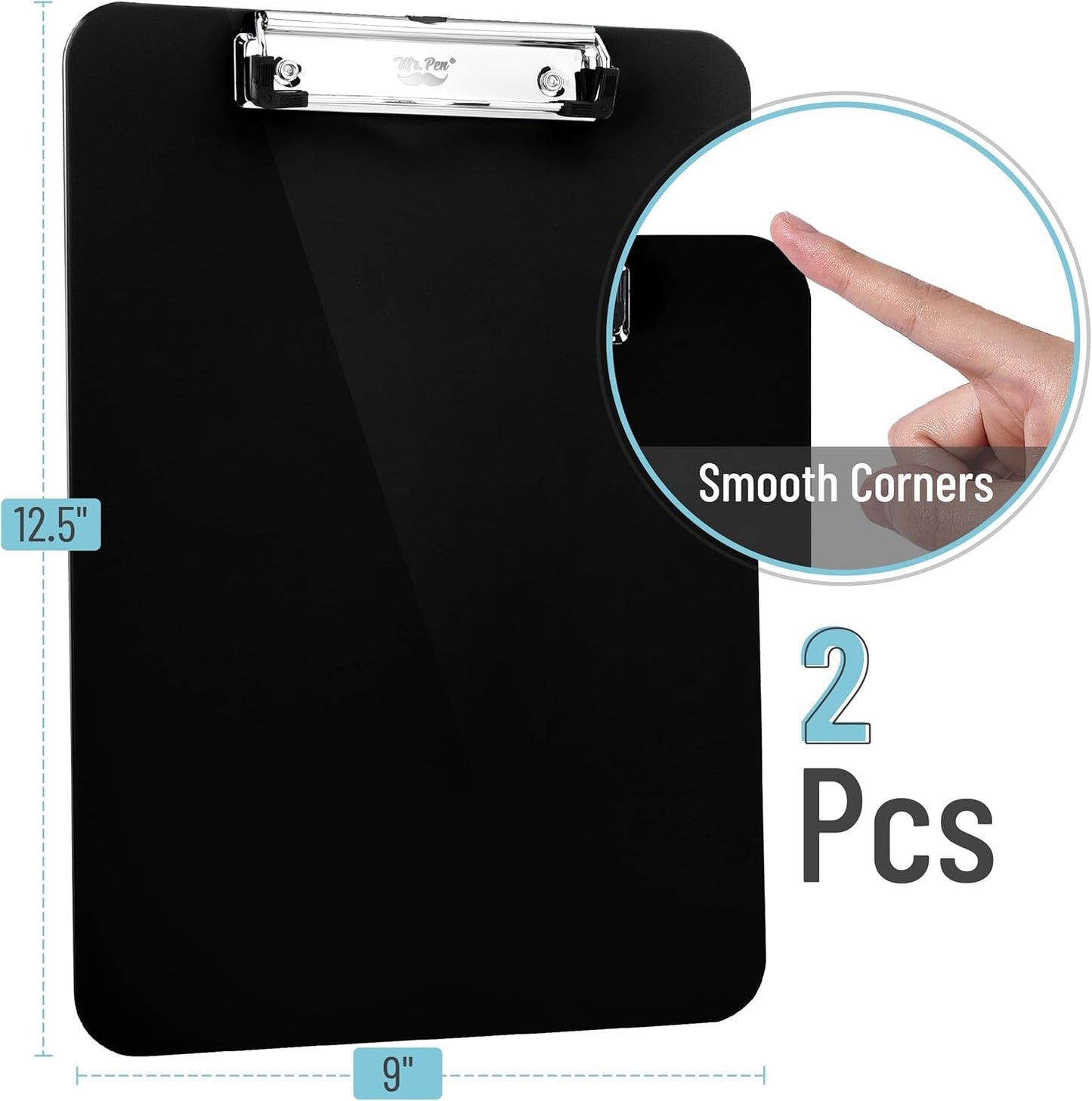 Mr. Pen- Plastic Clipboard, 12.5" x 9", 2 Pack, Clipboard Plastic, Low-Profile Metal Clip with Retractable Hanging Hole