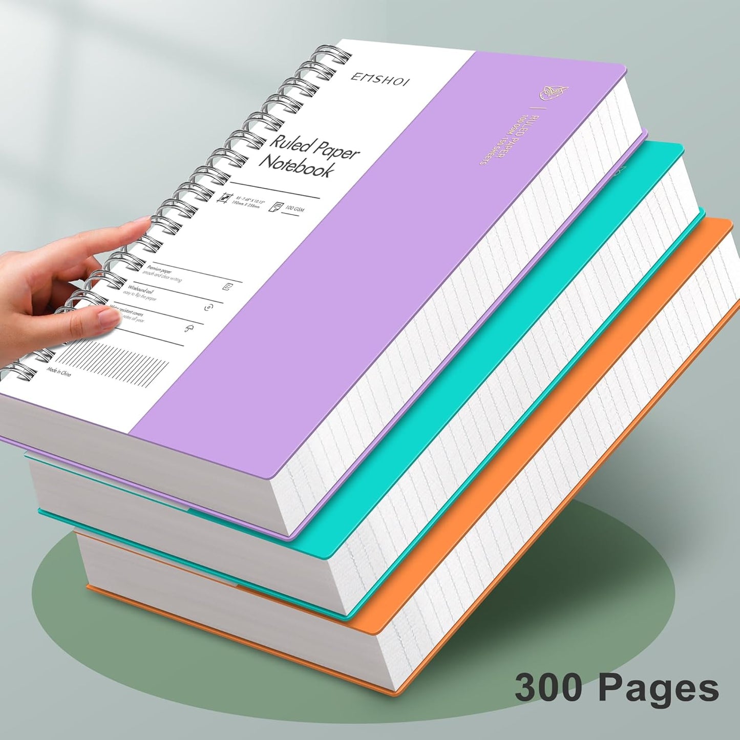 EMSHOI A5 Spiral Notebook College Ruled Lined Journal, Small 5.7" X 8.22", 300 Pages/150 Sheets, 100gsm Thick Paper, Waterproof Hardcover, for Office School Women Men Work Writing Notes, Blue