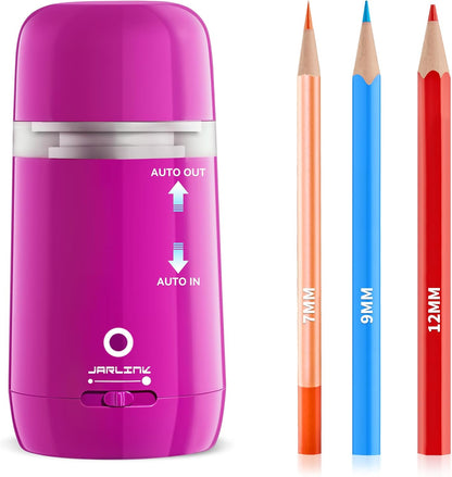 JARLINK Automatic Electric Pencil Sharpener - Hands-Free Operation, 3 Sharpness Modes, 3-Second Sharpening, Rechargeable & Portable for 7-12mm Pencils, Ideal for Classroom and Home Use (Black)