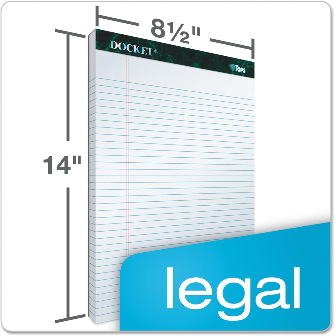 TOPS Docket Writing Pads, 8-1/2" x 14", Legal Rule, White Paper, 50 Sheets, 12 Pack (63590)