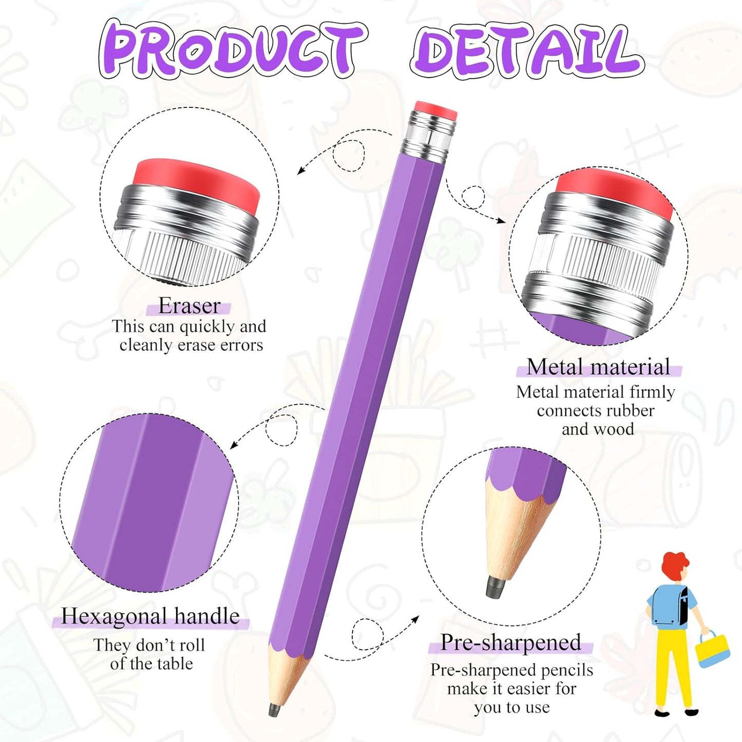 16 Inch Wooden Large Jumbo Pencils Giant Big Funny Wood Pencil with Cap and Eraser Fun Novelty Gifts for Kids School Kindergarten Home Office Prop Supplies(Purple)