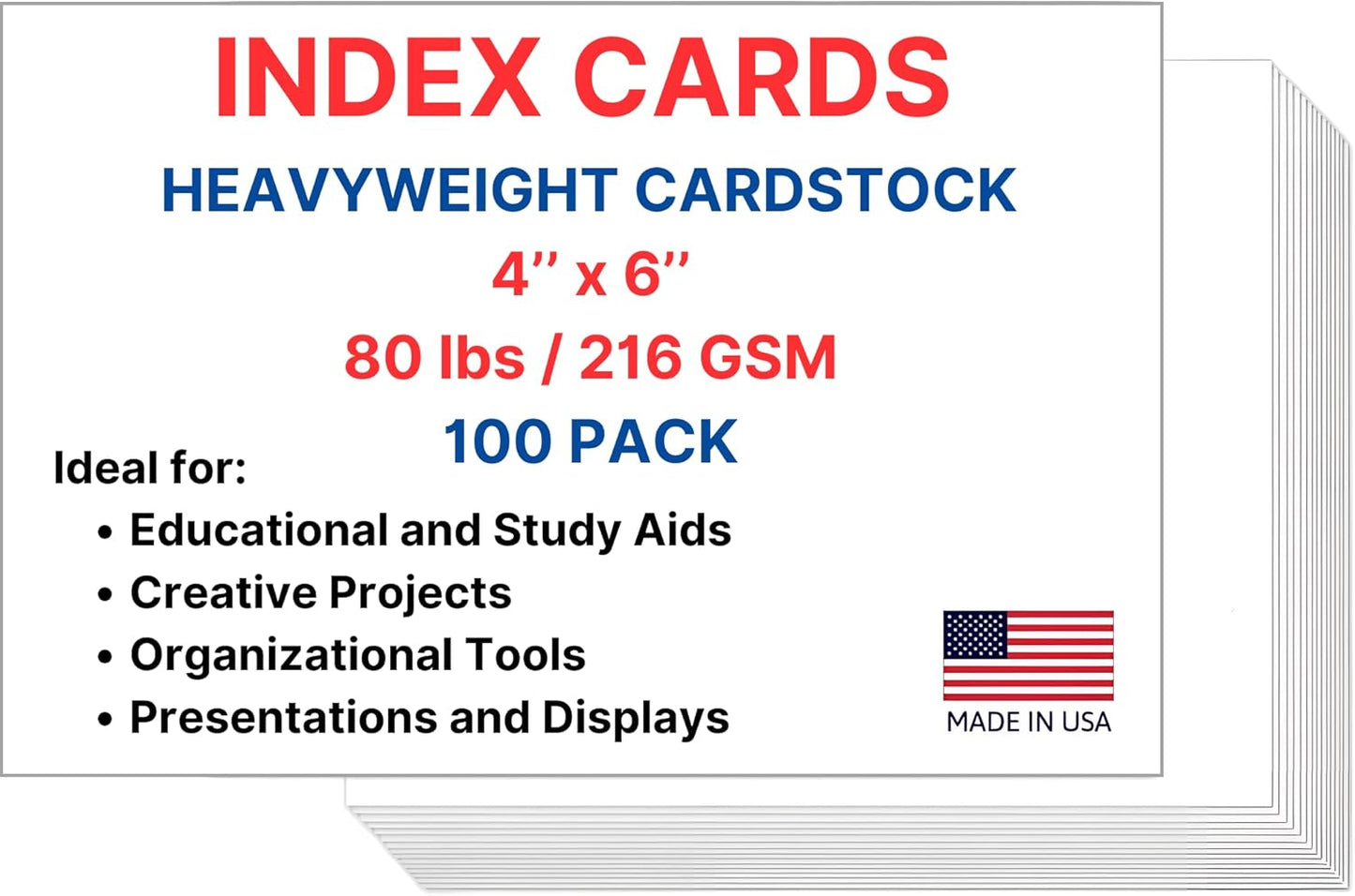 Index Cards, 4x6 Inches, Blank on Both Sides, White, 100 Count – Durable Cardstock for Note-Taking, Study, Flashcards, and Organization – Perfect for Students, Teachers, and Professionals – 1 Pack