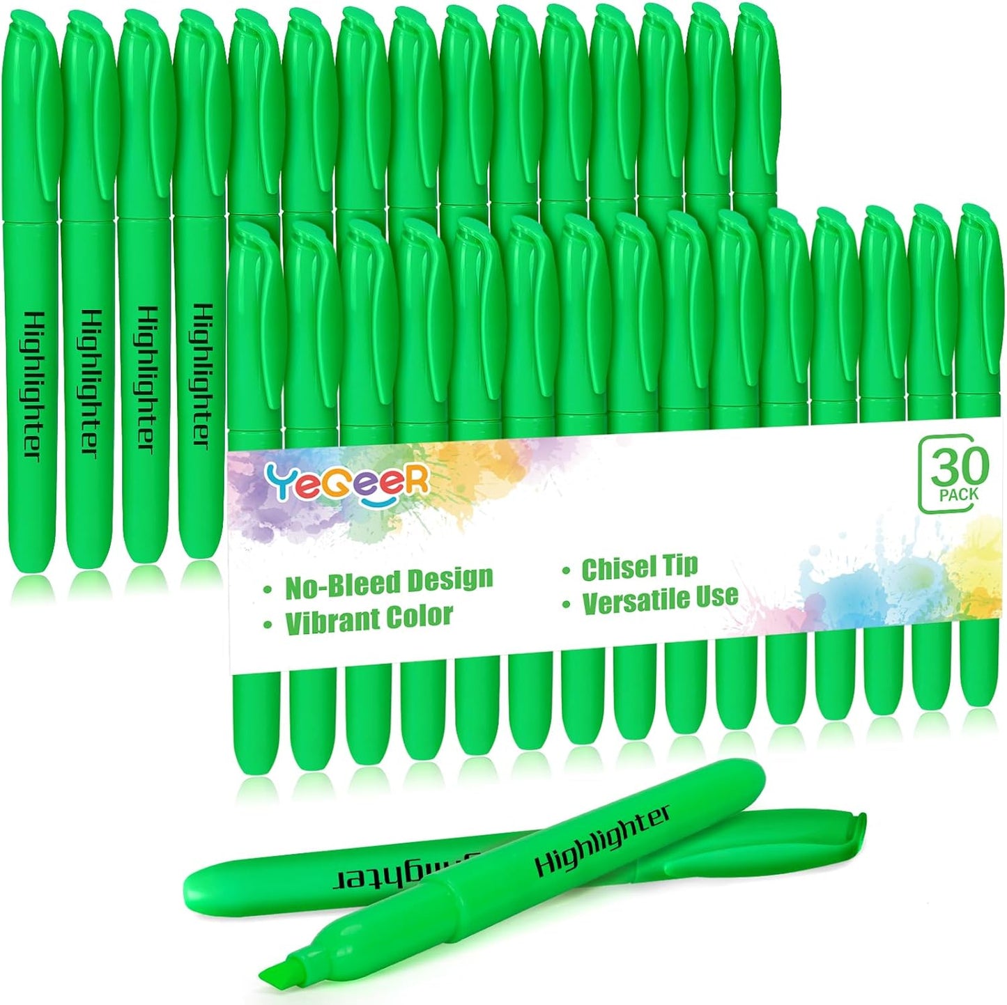 YEGEER 30 Pack Yellow Highlighters Bulk, Quick Dry No Bleed Chisel Tip Markers for School Classroom Office Supplies, Teachers Students Adults Kids