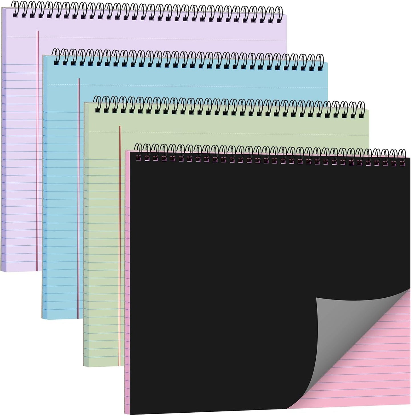 MotiMind 4 Pcs Legal Pads Landscape Notebooks Hole Punched Top Spiral Bound Notebooks 11 x 9.5 Inch College Ruled Drawing Notepad Tear Line for Removal 50 Sheet Office Steno Book(White)