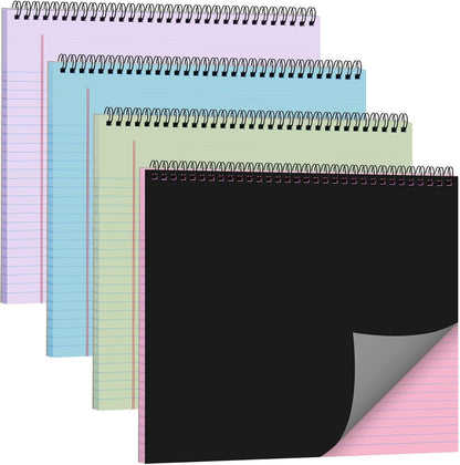 MotiMind 4 Pcs Legal Pads Landscape Notebooks Hole Punched Top Spiral Bound Notebooks 11 x 9.5 Inch College Ruled Drawing Notepad Tear Line for Removal 50 Sheet Office Steno Book(White)