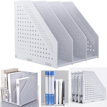Marte Vanci Collapsible Magazine File Holder with 4 Vertical Compartments, Binder Holder for Desk, Desktop Binder Organizer for Notebook, Documents, Book, School Office Supplies(Light Gray)