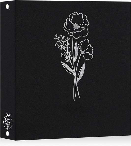Lanpn 12x12 inch Scrapbook Photo Album, Linen Cover Archival Acid Free Top Load 3 Ring Binder Folder Photo Book 12 x 12 with 30 Plastic Sleeves 60 Pages (Black)