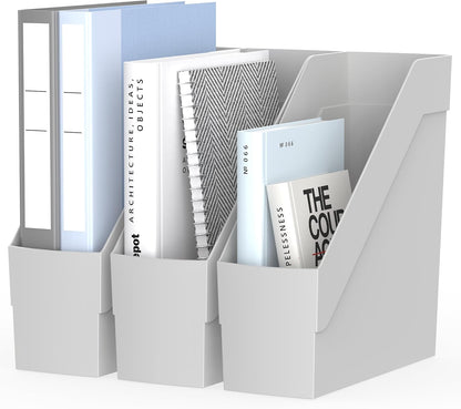 Delifox 3 Pack Magazine Rack, Plastic File Folder Bin Desk Organizer, White