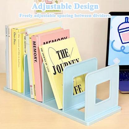 SAYEEC Desk File Sorter Vertical Desktop File Folder Organizer 4 Section Plastic Book Holder Adjustable Shelf Dividers Closet Purse Handbag Mail Binder Organizer Magazine Rack Stand Bookshelf (Pink)