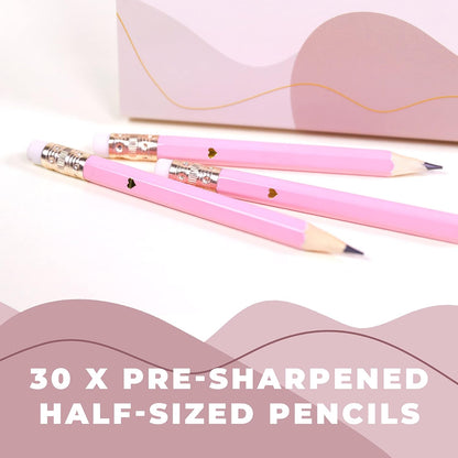Heart Pencils for Baby Shower Games and Bridal Shower Games, Mini Pencils, Small Pencil Set For Game Prizes, Bridal Pens (White / Gold)