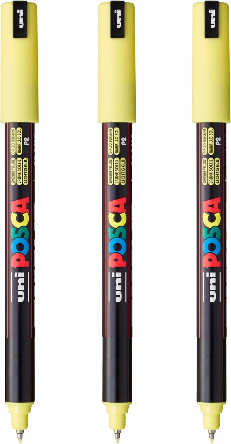 posca PC-1MR Water-Based Paint Markers, Extra Fine Tip (0.7mm), White, 3 Count