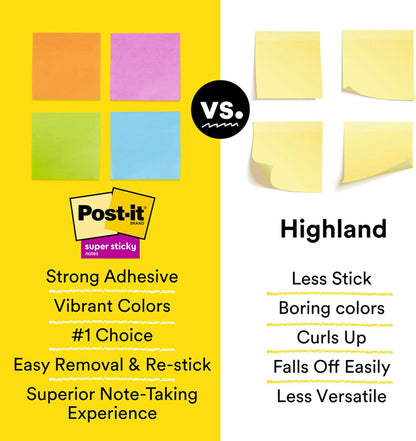 Post-it Super Sticky Lined Notes, 6 Sticky Note Pads, 4 x 4 in., School Supplies, Office Products, Sticky Notes for Vertical Surfaces, Monitors, Walls and Windows, Energy Boost Collection