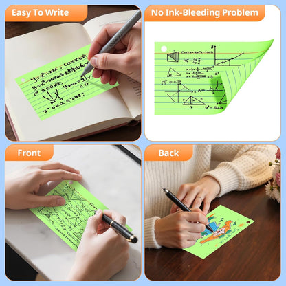 Index Cards 3x5 Inches, 300 PCS, Colored Flash Cards With Ring, Punched Lined Study Card Ruled Flashcards Notecards, Ruled Front And Blank Back, Note Card for School, College And Home