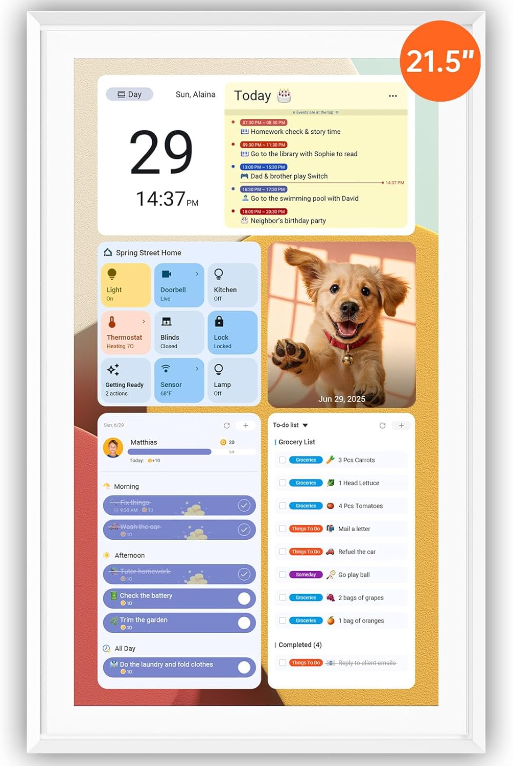 Apolosign 21.5-inch Digital Calendar : Dual Mode Smart Wall Planner, No Subscription, Install Apps, Sync Calendars, Electronic Touchscreen Interactive Display for Family Schedules, Chore Chart (Teak)
