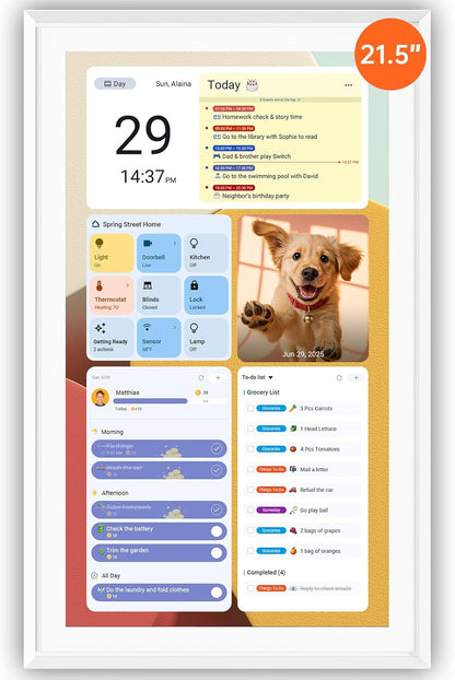Apolosign 21.5-inch Digital Calendar : Dual Mode Smart Wall Planner, No Subscription, Install Apps, Sync Calendars, Electronic Touchscreen Interactive Display for Family Schedules, Chore Chart (Teak)