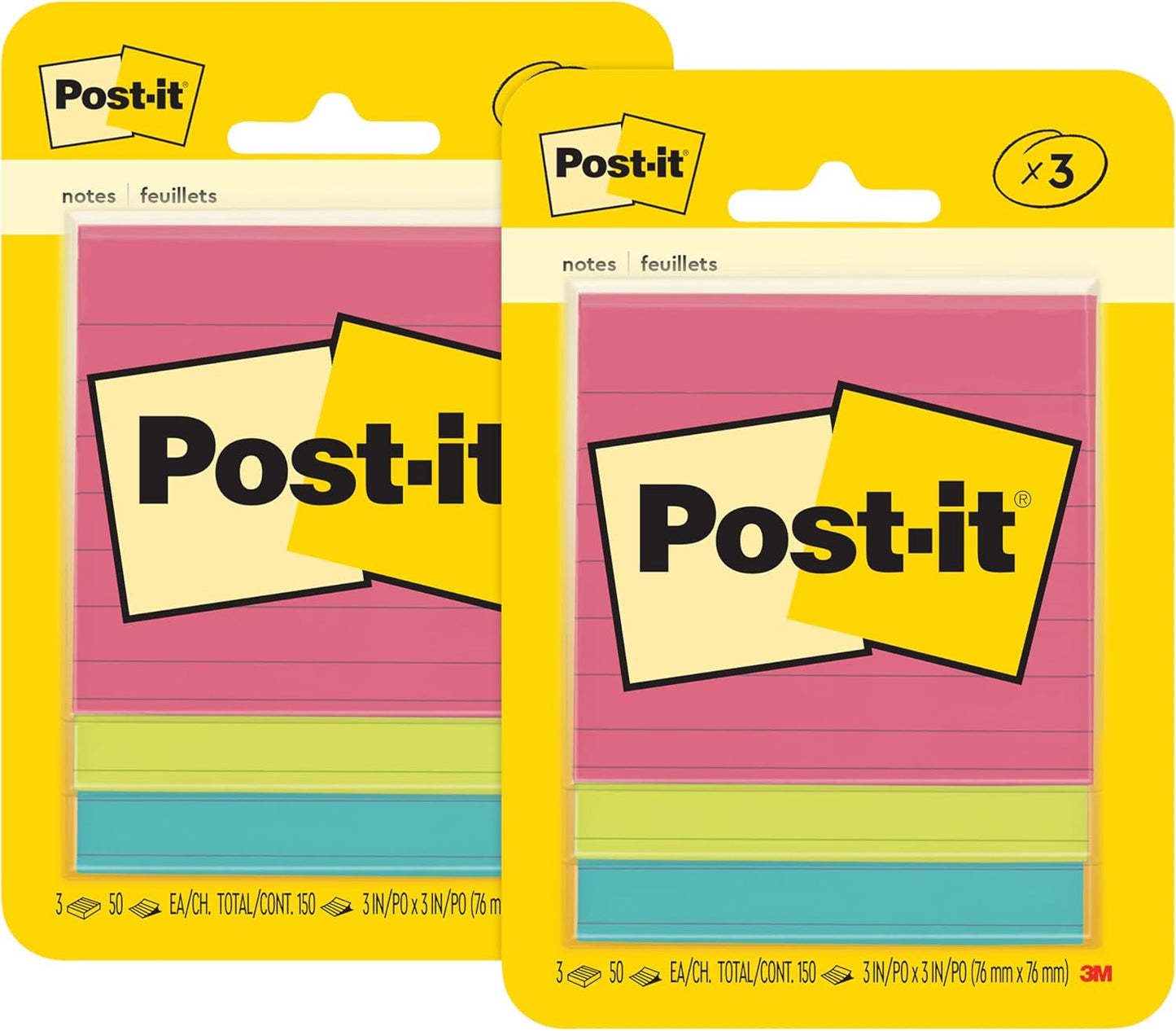 Post-it Notes, 3 in x 3 in., 3 Sticky Notes Pads, 50 Sheets per Pad, Poptimistic Collection, School Supplies and Oﬃce Products, The Original Post-it Note