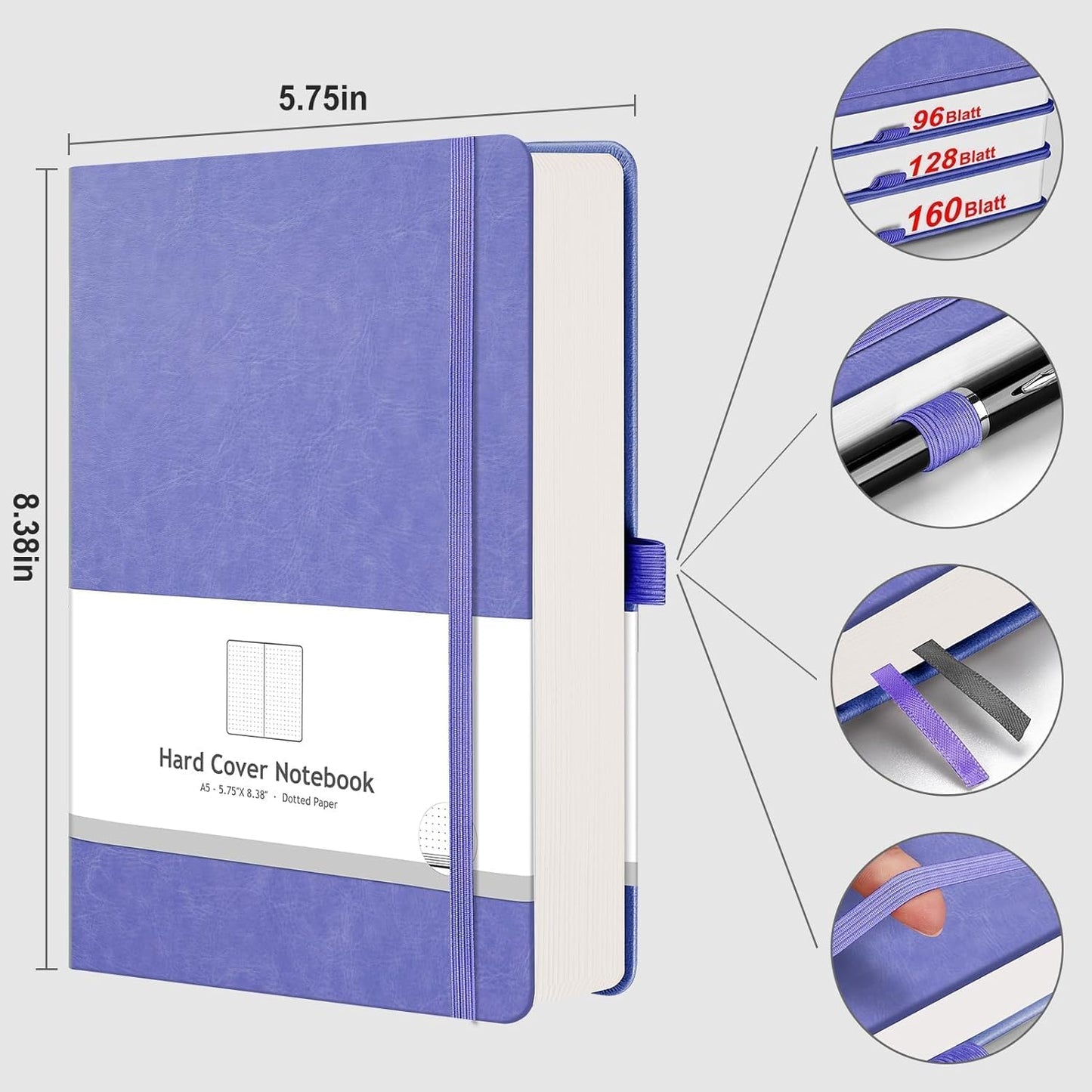 AHGXG Graph Paper Notebook - Grid Paper Notebook Large A4 8.5''×11'', 320 Pages Thick Journal, 100gsm Thick Graph Paper, Leather Softcover, Inner Pocket - Black